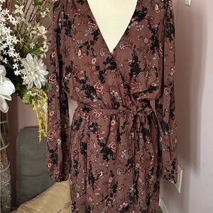 Kit & sky Floral Wrap Dress in Brown and Black